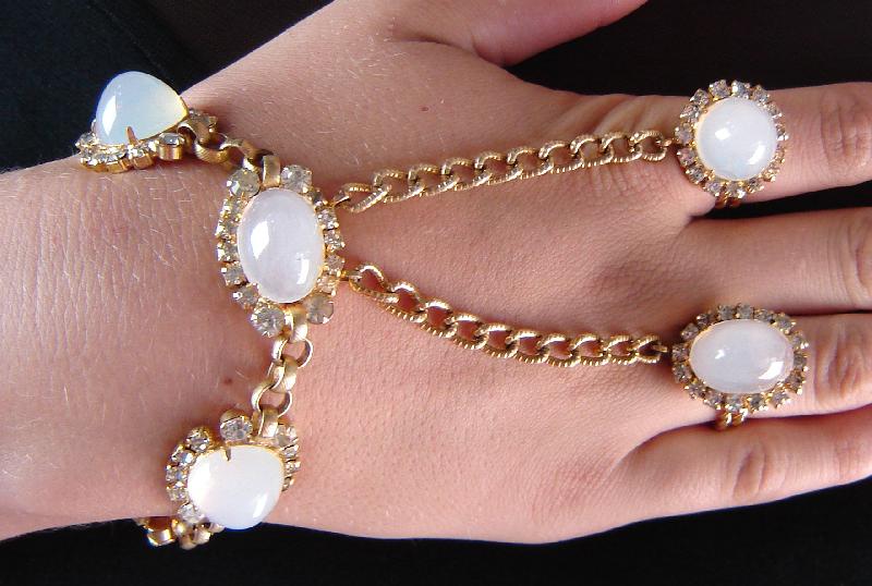 Front view of White (chalk Or Milk) Oval Plastic Bracelet Slave