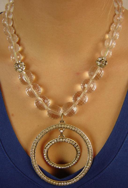 Front view of Clear Chatons Only Plastic Necklace