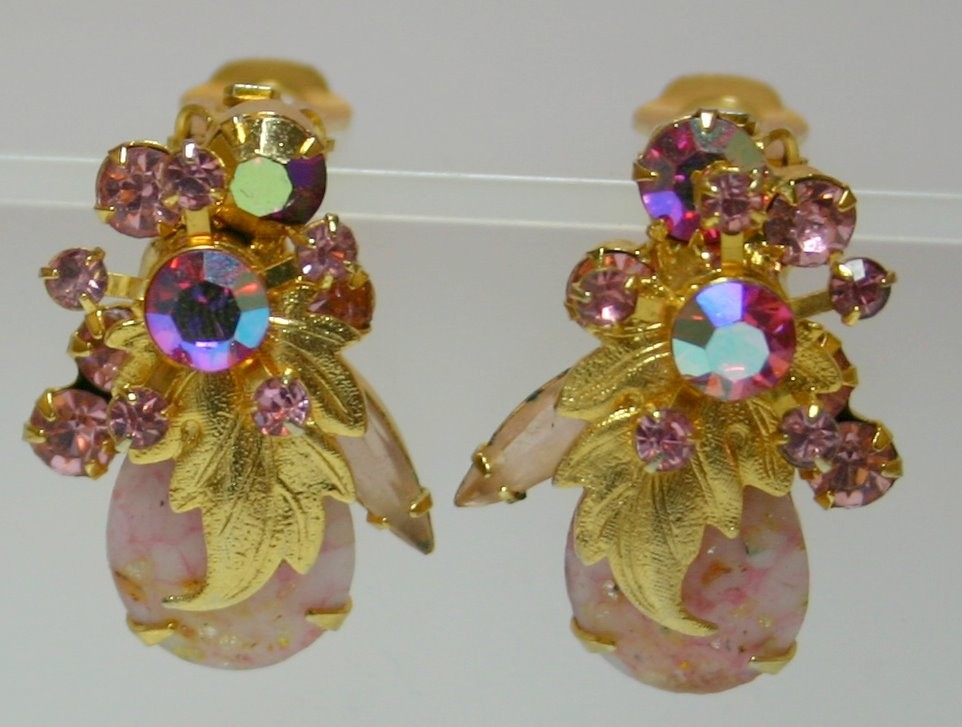 Front view of Pink Cabochons Spotted Earrings Clip
