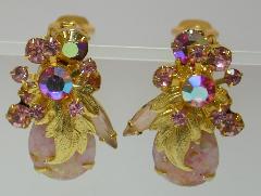 Pink Cabochons Spotted Earrings Clip