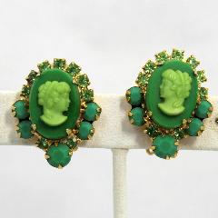 Green Cabochons Earrings Clip