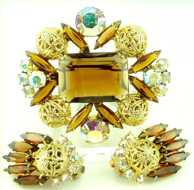 Front view of Topaz Emerald Cut Brooch