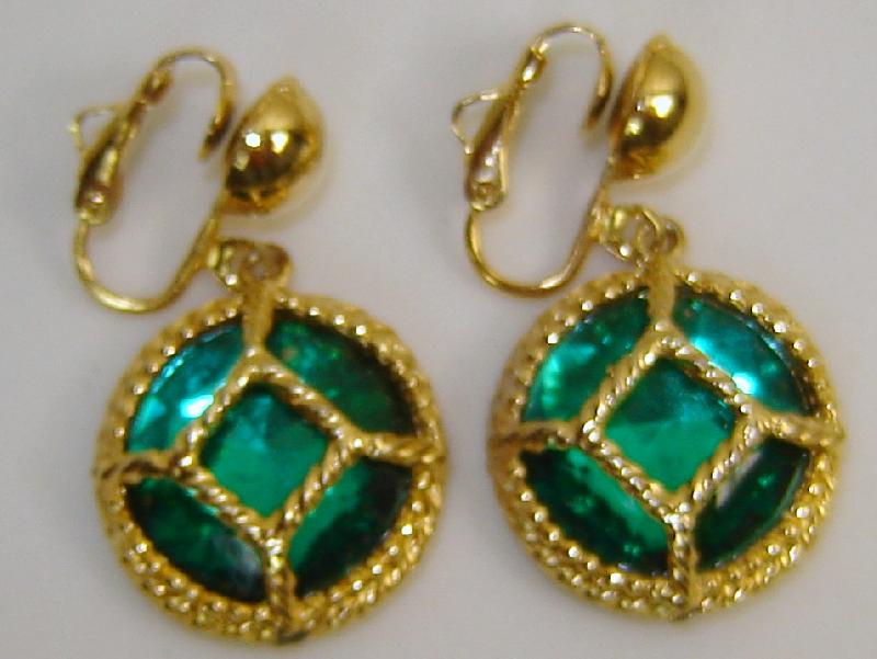 Front view of Green Chatons Only Plastic Earrings Clip