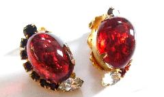 Red Cabochons Multi-Color/Shaded Earrings Clip