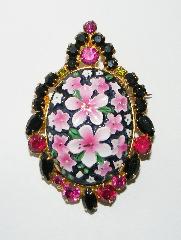 Pink Cabochons Painted (hand/Transfer) Pin Pendant