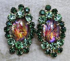 Green Cabochons Multi-Color/Shaded Earrings Clip