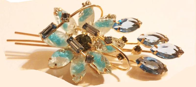 Front view of Blue Baguettes Molded/Cut Brooch