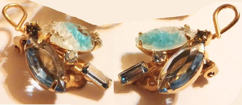 Front view of Blue Baguettes Molded/Cut Earrings Clip
