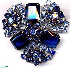 Blue Emerald Cut Brooch