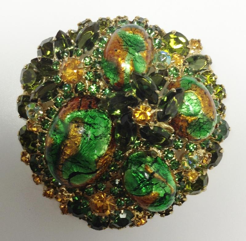 Front view of Green Cabochons Multi-Color/Shaded Brooch