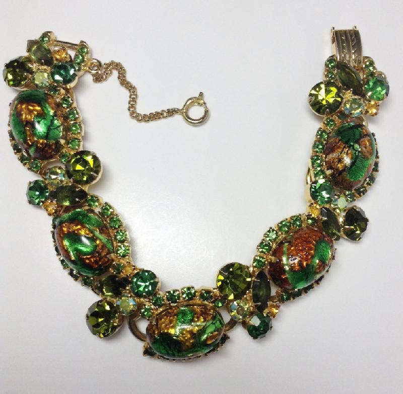 Front view of Green Cabochons Multi-Color/Shaded Bracelet 5 Link