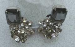 Gray (black Diamond) Emerald Cut Earrings Clip
