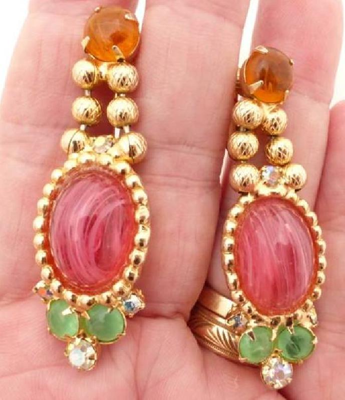 Front view of Pink Cabochons Plastic Earrings Clip