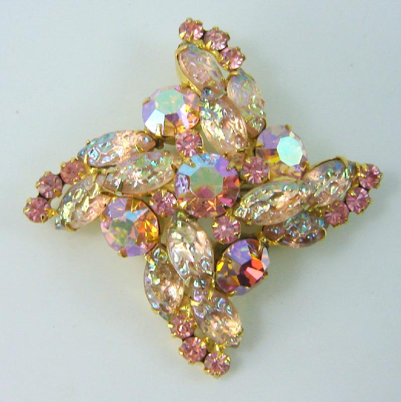 Front view of Pink Navettes Molded/Cut Brooch