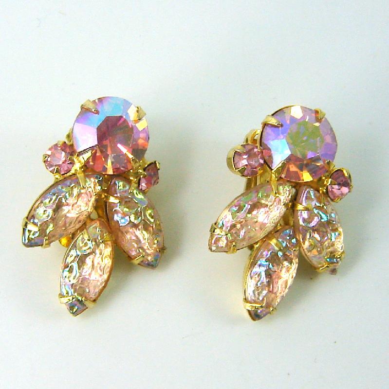 Front view of Pink Navettes Molded/Cut Earrings Clip
