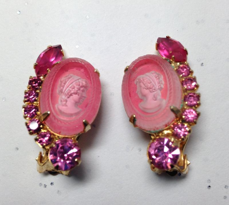 Front view of Pink Cabochons Molded/Cut Earrings Clip