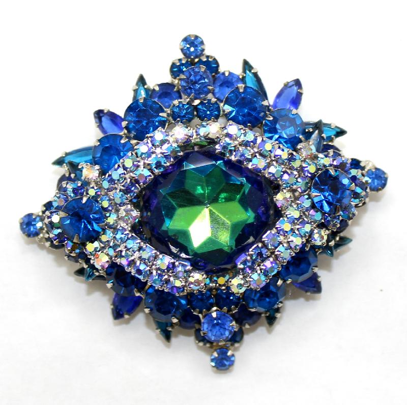 Front view of Blue Dentelle Multi-Color/Shaded Brooch