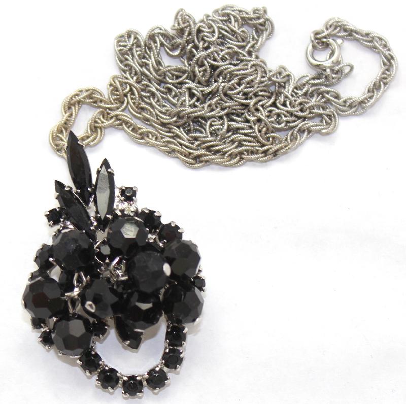 Front view of Black (jet) Navettes Pin Pendant