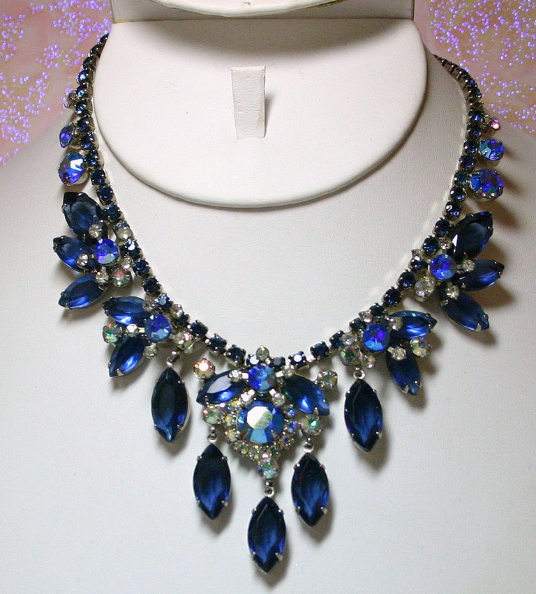 Front view of Blue Navettes Necklace