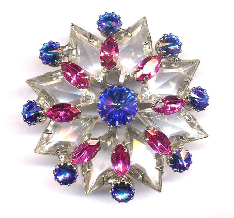 Front view of Clear Diamond Rivoli/Margarita Brooch