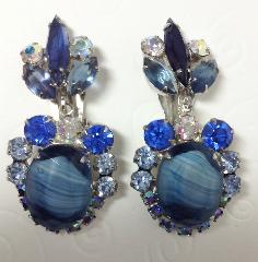 Blue Oval Givre Earrings Clip