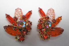 Orange Navettes Molded/Cut Earrings Clip