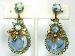 Blue Cabochons Spotted Earrings Clip