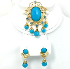 Turquoise Cabochons Plastic Earrings Clip