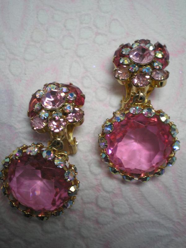 Front view of Pink Framed Disks Earrings Clip
