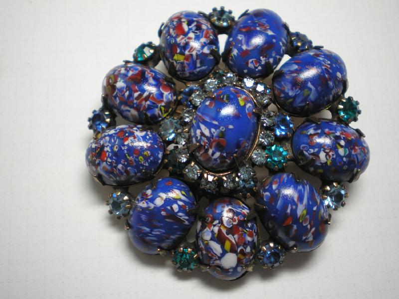 Front view of Blue Cabochons Spotted Brooch