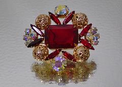 Red Emerald Cut Brooch