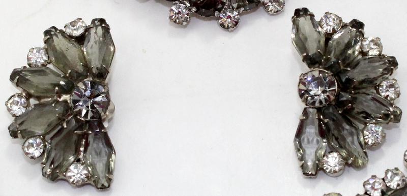 Front view of Gray (black Diamond) Hexagon Earrings Clip
