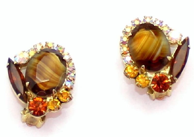 Front view of Topaz Oval Striped Earrings Clip