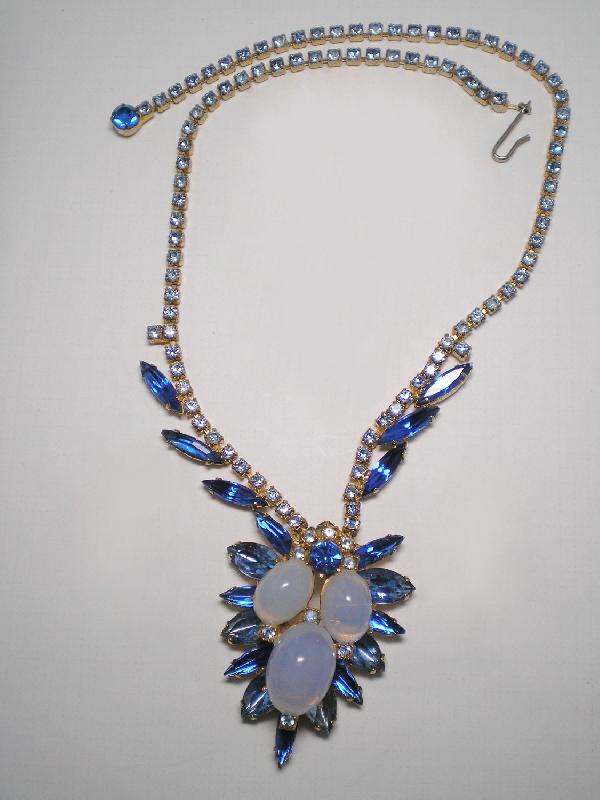 Front view of Blue Cabochons Plastic Necklace