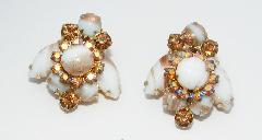 White (chalk Or Milk) Cabochons Striped Earrings Clip