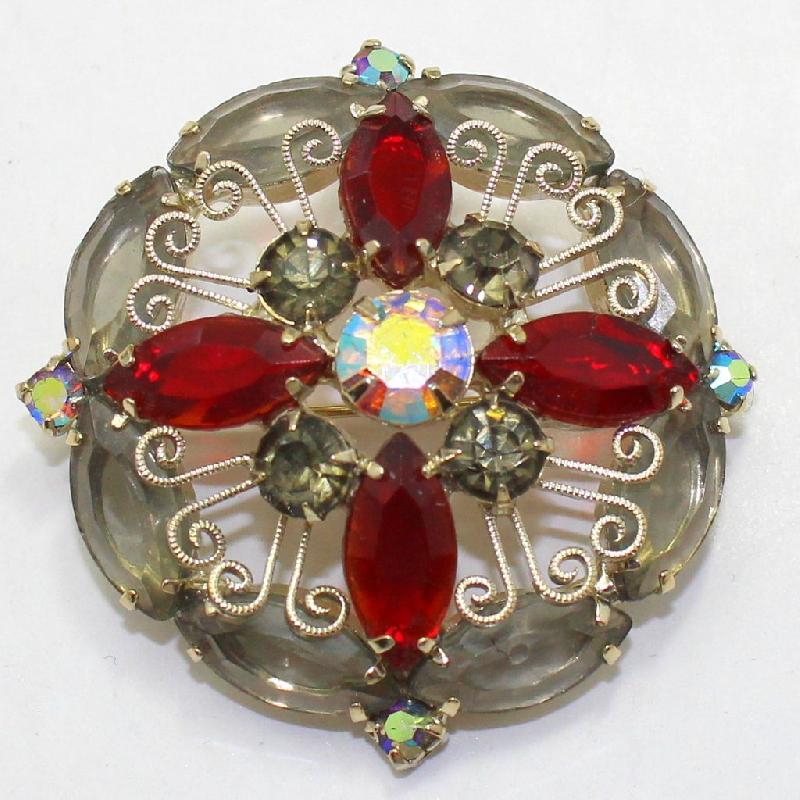 Front view of Red Navettes Brooch