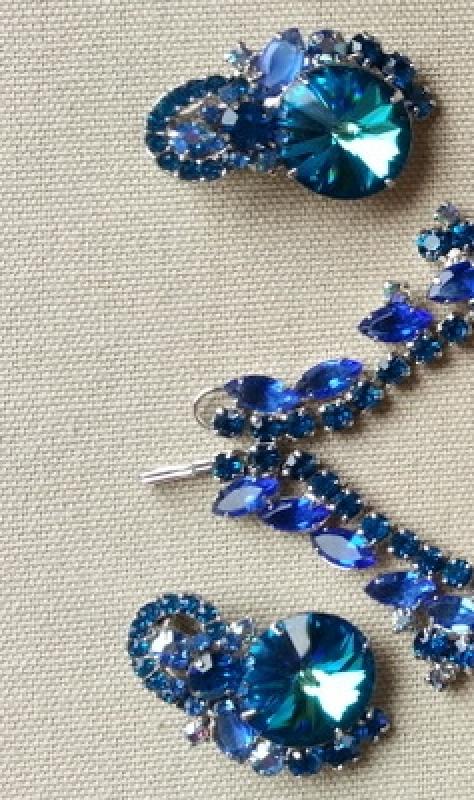 Front view of Blue Navettes Rivoli/Margarita Earrings Clip