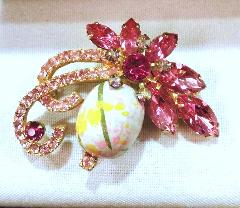 Pink Navettes Wood Brooch