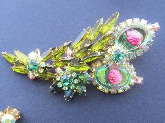 Green Navettes Molded/Cut Brooch