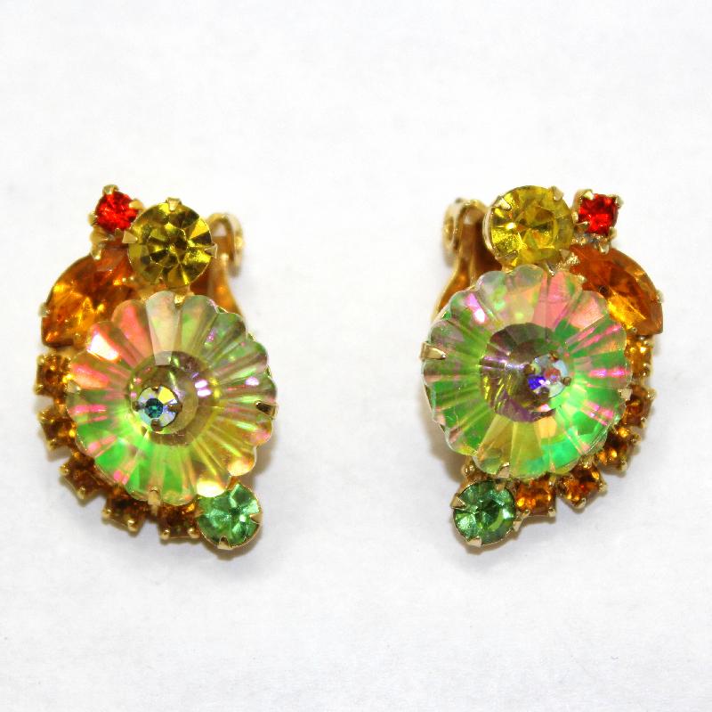 Front view of Yellow Navettes Rivoli/Margarita Earrings Clip