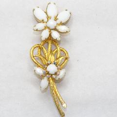 White (chalk Or Milk) Navettes Brooch