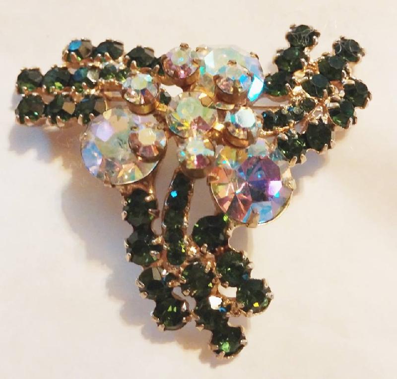 Front view of Green Chatons Only Brooch