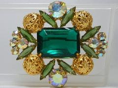 Green Emerald Cut Brooch