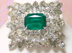 Green Emerald Cut Brooch