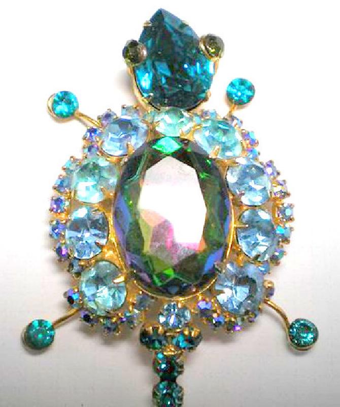 Front view of Blue Pear Multi-Color/Shaded Brooch