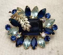 Blue Emerald Cut Brooch