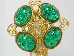Green Cabochons Spotted Brooch