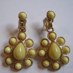 Yellow Cabochons Plastic Earrings Clip
