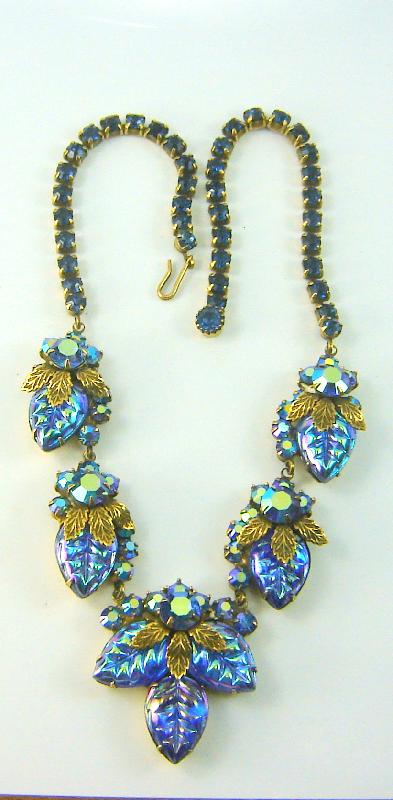 Front view of Blue Leaf Molded/Cut Necklace