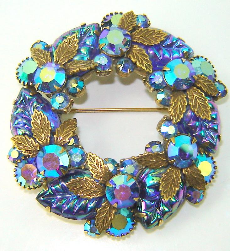 Front view of Blue Leaf Molded/Cut Brooch